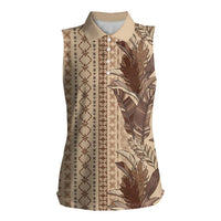 Women's Day Samoa Malu Tattoo Inspired Mix Teuila Women Sleeveless Polo Shirt Vintage Tapa LT7 Female Beige - Polynesian Pride