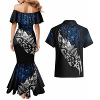 Maori Matariki Couples Matching Mermaid Dress and Hawaiian Shirt Landscape Styled Fern - Galaxy LT7 - Polynesian Pride