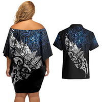 Maori Matariki Couples Matching Off Shoulder Short Dress and Hawaiian Shirt Landscape Styled Fern - Galaxy LT7 - Polynesian Pride