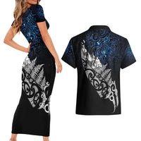 Maori Matariki Couples Matching Short Sleeve Bodycon Dress and Hawaiian Shirt Landscape Styled Fern - Galaxy LT7 - Polynesian Pride