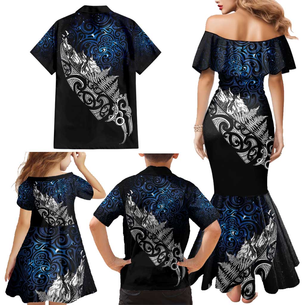 Maori Matariki Family Matching Mermaid Dress and Hawaiian Shirt Landscape Styled Fern - Galaxy LT7 - Polynesian Pride