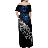 Maori Matariki Family Matching Off Shoulder Maxi Dress and Hawaiian Shirt Landscape Styled Fern - Galaxy LT7 - Polynesian Pride