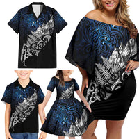 Maori Matariki Family Matching Off Shoulder Short Dress and Hawaiian Shirt Landscape Styled Fern - Galaxy LT7 - Polynesian Pride