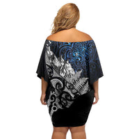 Maori Matariki Family Matching Off Shoulder Short Dress and Hawaiian Shirt Landscape Styled Fern - Galaxy LT7 - Polynesian Pride