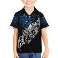 Maori Matariki Family Matching Off Shoulder Short Dress and Hawaiian Shirt Landscape Styled Fern - Galaxy LT7 Son's Shirt Black - Polynesian Pride