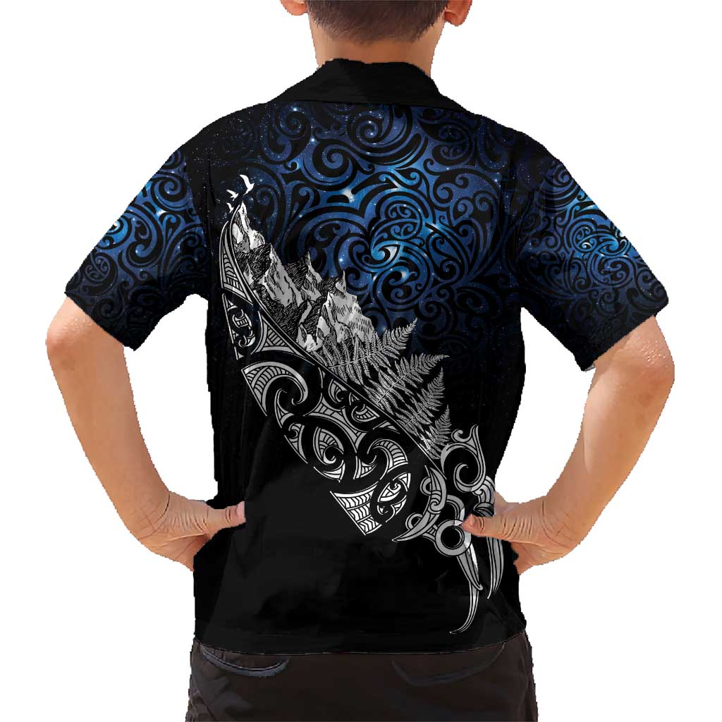 Maori Matariki Family Matching Short Sleeve Bodycon Dress and Hawaiian Shirt Landscape Styled Fern - Galaxy LT7 - Polynesian Pride