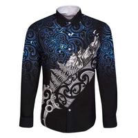 Maori Matariki Family Matching Summer Maxi Dress and Hawaiian Shirt Landscape Styled Fern - Galaxy LT7 Dad's Shirt - Long Sleeve Black - Polynesian Pride