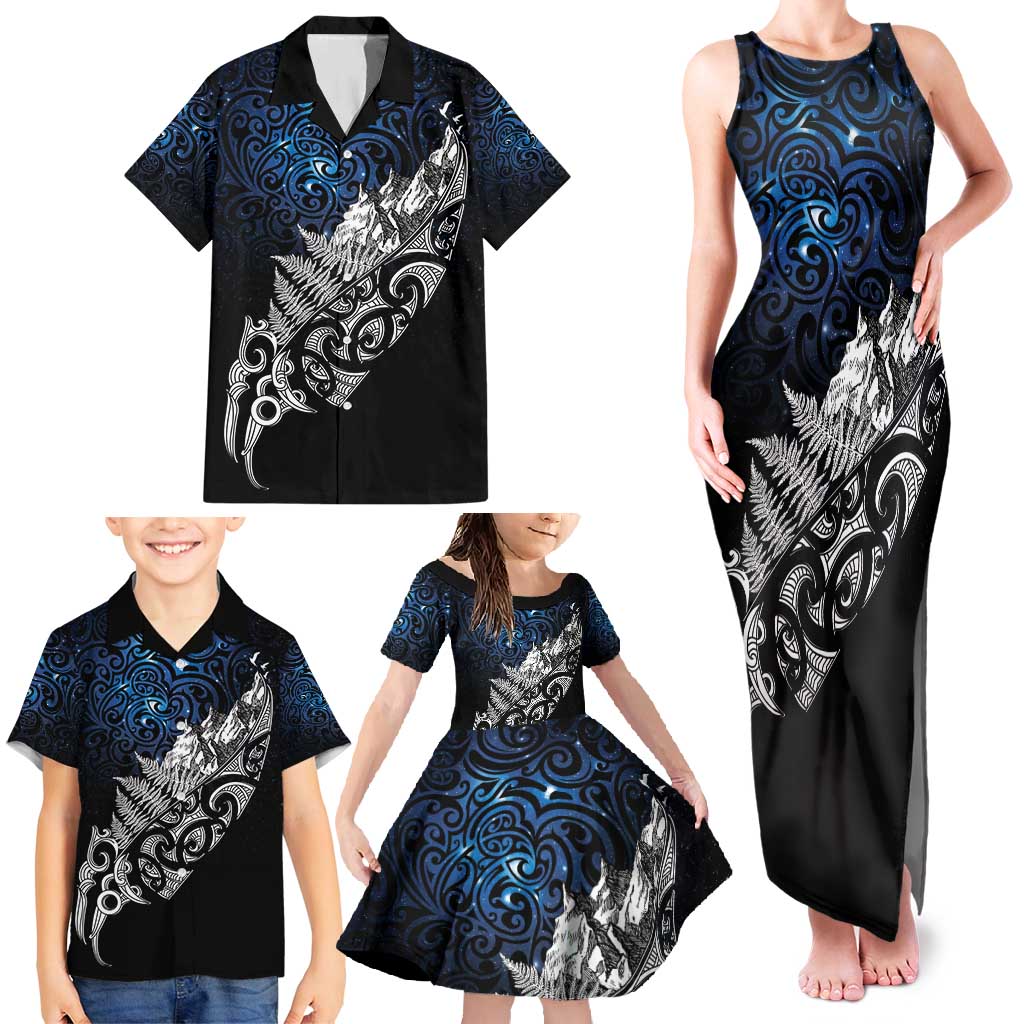 Maori Matariki Family Matching Tank Maxi Dress and Hawaiian Shirt Landscape Styled Fern - Galaxy LT7 - Polynesian Pride