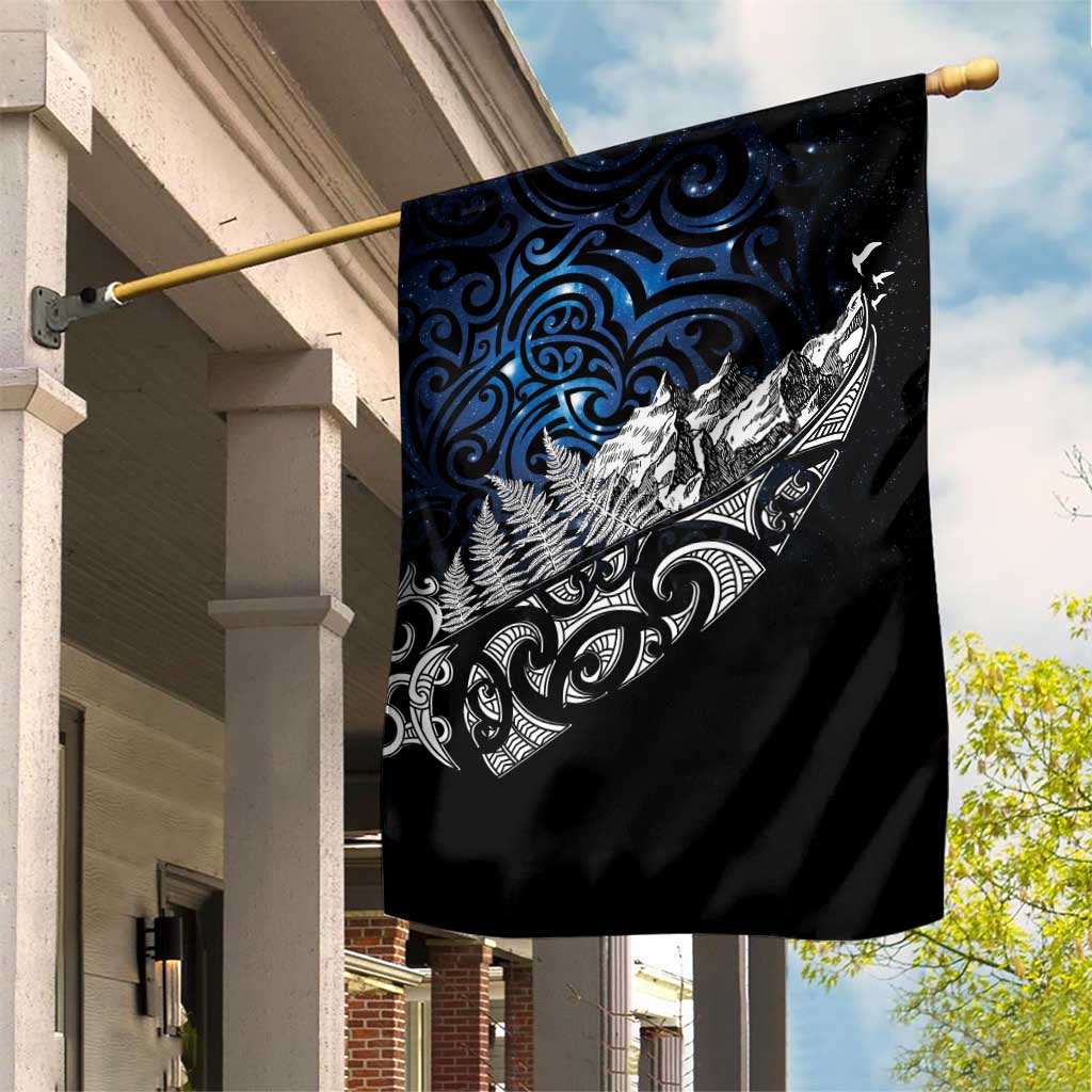Maori Matariki Garden Flag Landscape Styled Fern - Galaxy LT7 House Flag Black - Polynesian Pride