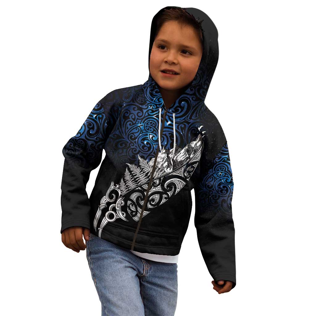 Maori Matariki Kid Hoodie Landscape Styled Fern - Galaxy LT7 - Polynesian Pride