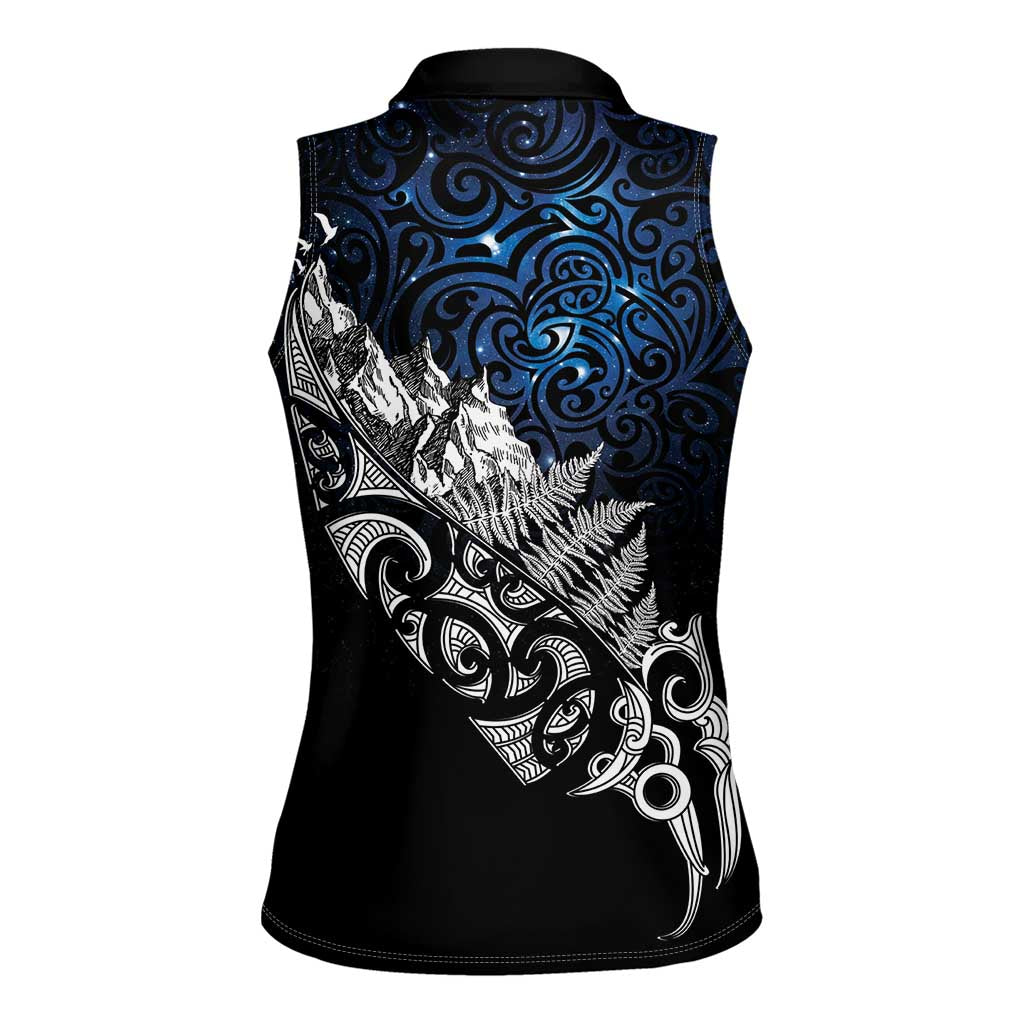 Maori Matariki Women Sleeveless Polo Shirt Landscape Styled Fern - Galaxy LT7 - Polynesian Pride