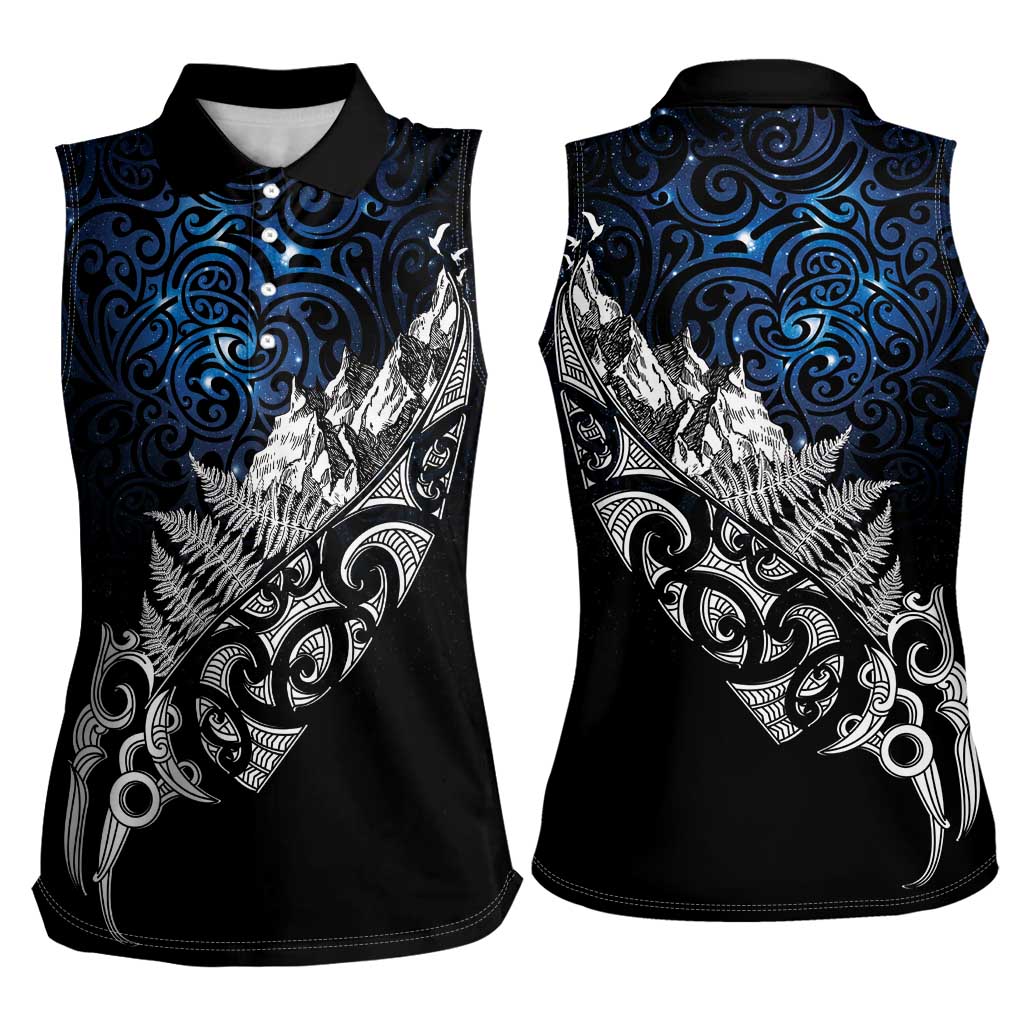 Maori Matariki Women Sleeveless Polo Shirt Landscape Styled Fern - Galaxy LT7 - Polynesian Pride