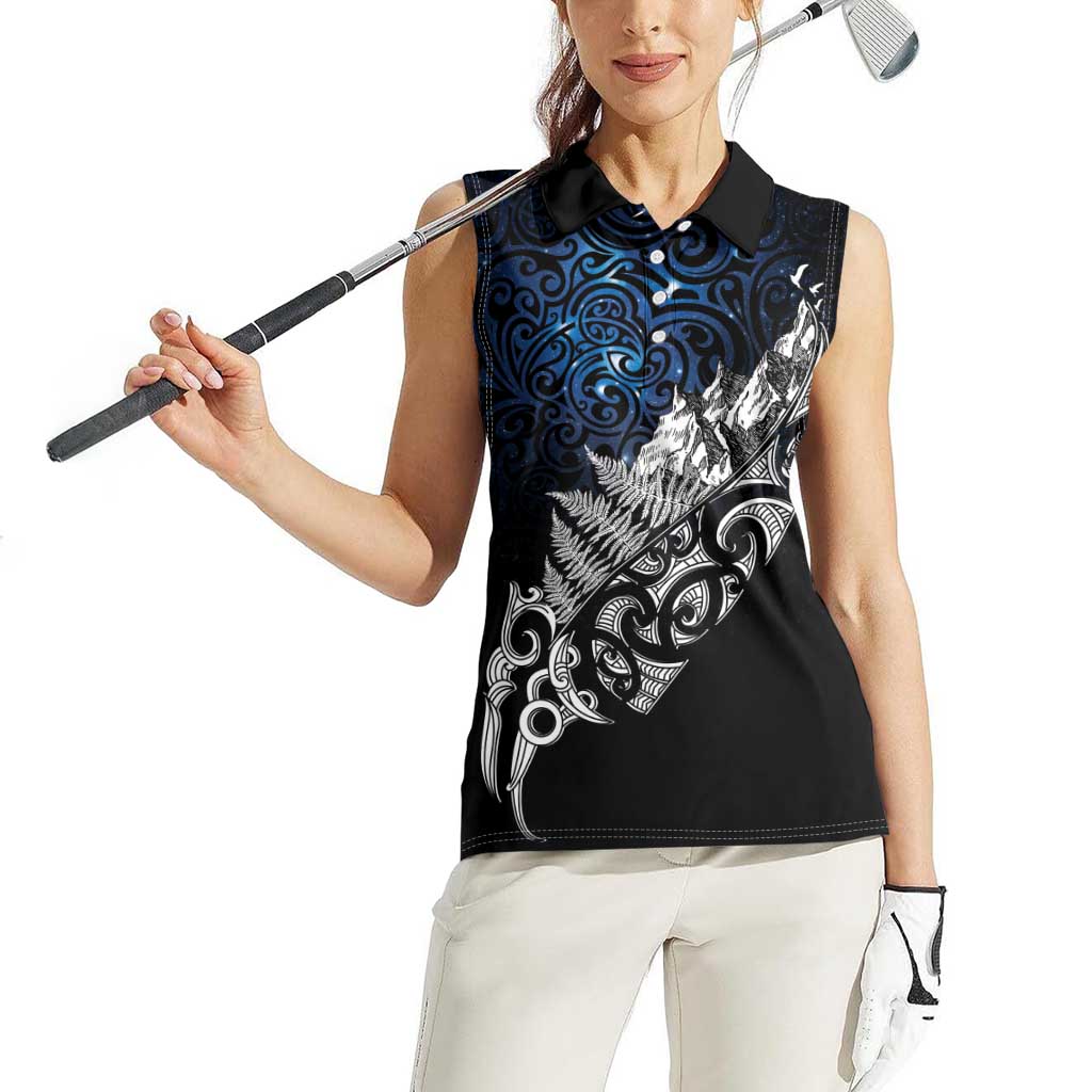 Maori Matariki Women Sleeveless Polo Shirt Landscape Styled Fern - Galaxy LT7 - Polynesian Pride