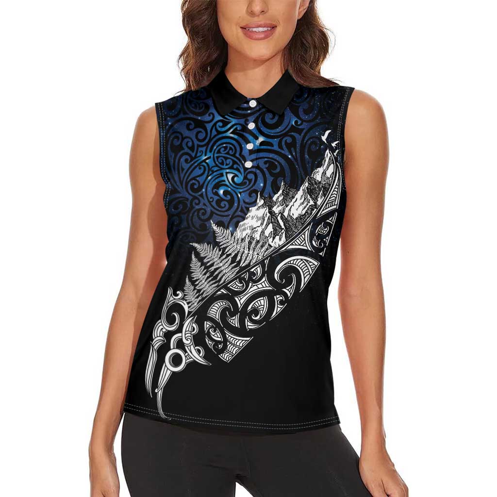 Maori Matariki Women Sleeveless Polo Shirt Landscape Styled Fern - Galaxy LT7 - Polynesian Pride