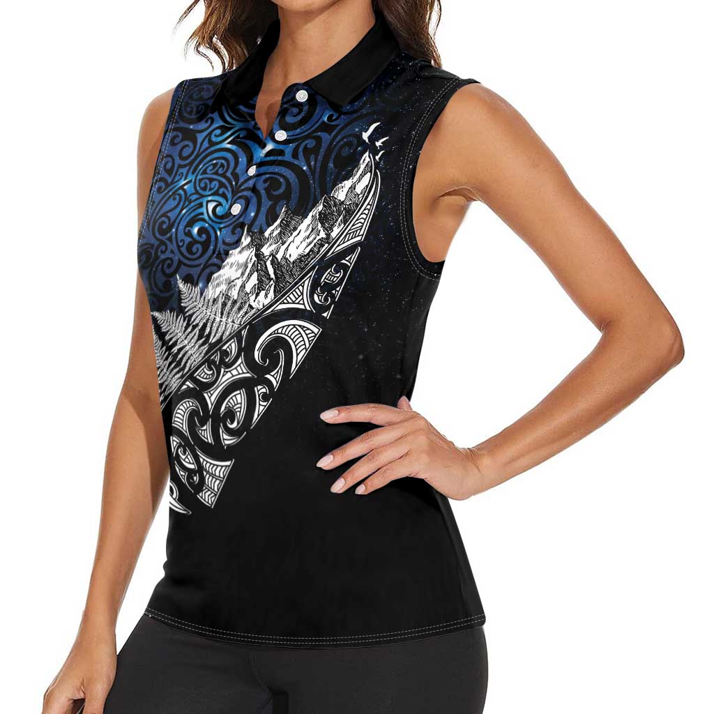 Maori Matariki Women Sleeveless Polo Shirt Landscape Styled Fern - Galaxy LT7 - Polynesian Pride