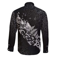 Maori Matariki Family Matching Long Sleeve Bodycon Dress and Hawaiian Shirt Landscape Styled Fern - Monochrome LT7 - Polynesian Pride