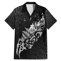 Maori Matariki Family Matching Mermaid Dress and Hawaiian Shirt Landscape Styled Fern - Monochrome LT7 Dad's Shirt - Short Sleeve Black - Polynesian Pride