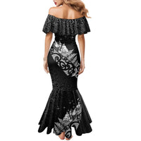 Maori Matariki Family Matching Mermaid Dress and Hawaiian Shirt Landscape Styled Fern - Monochrome LT7 - Polynesian Pride