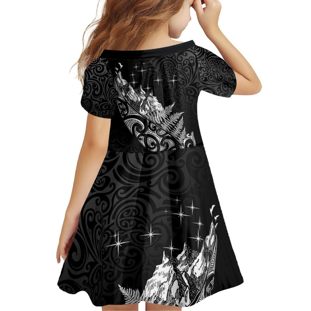 Maori Matariki Family Matching Off Shoulder Short Dress and Hawaiian Shirt Landscape Styled Fern - Monochrome LT7 - Polynesian Pride