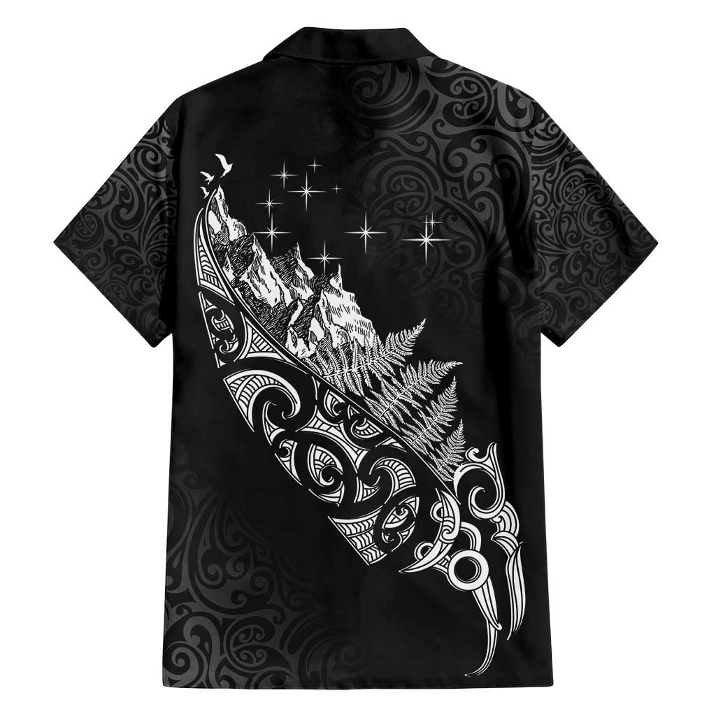 Maori Matariki Family Matching Off Shoulder Short Dress and Hawaiian Shirt Landscape Styled Fern - Monochrome LT7 - Polynesian Pride