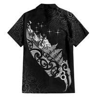 Maori Matariki Family Matching Off Shoulder Short Dress and Hawaiian Shirt Landscape Styled Fern - Monochrome LT7 - Polynesian Pride