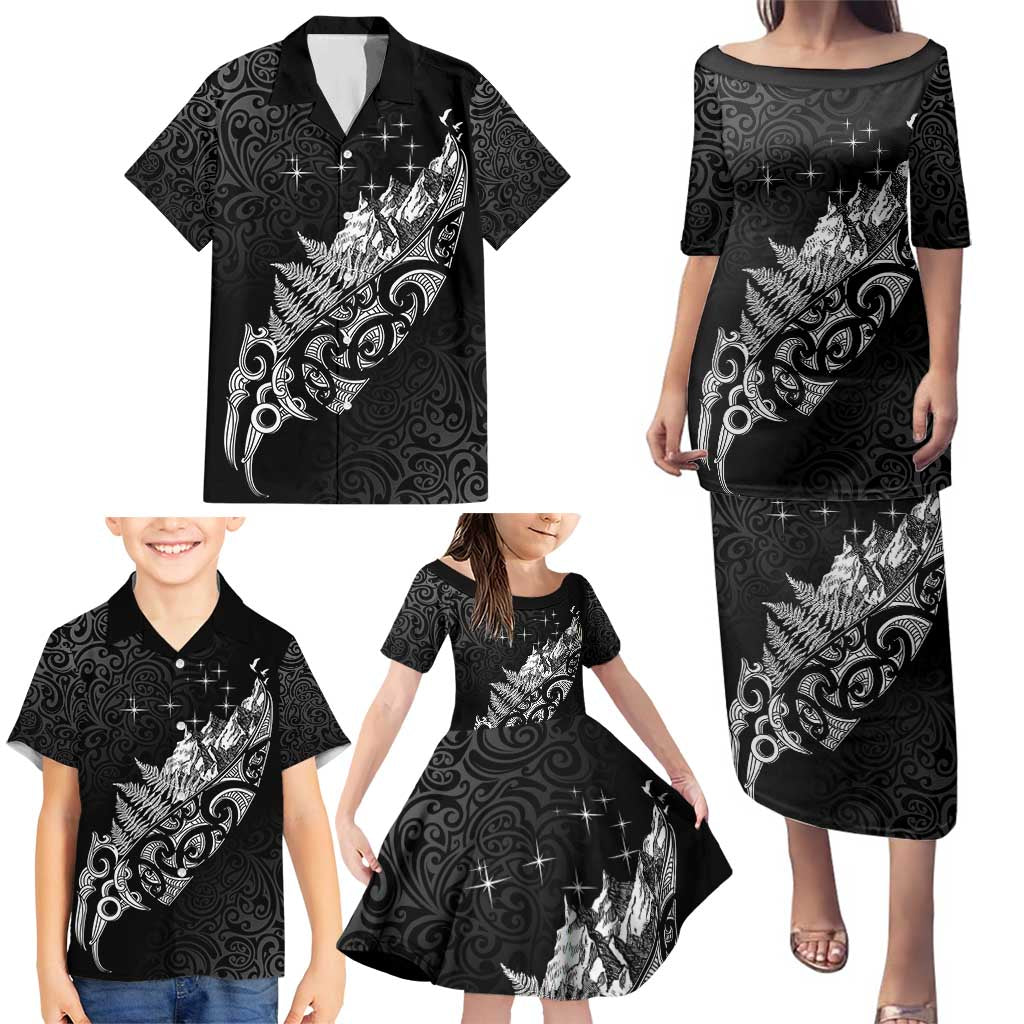 Maori Matariki Family Matching Puletasi and Hawaiian Shirt Landscape Styled Fern - Monochrome LT7 - Polynesian Pride