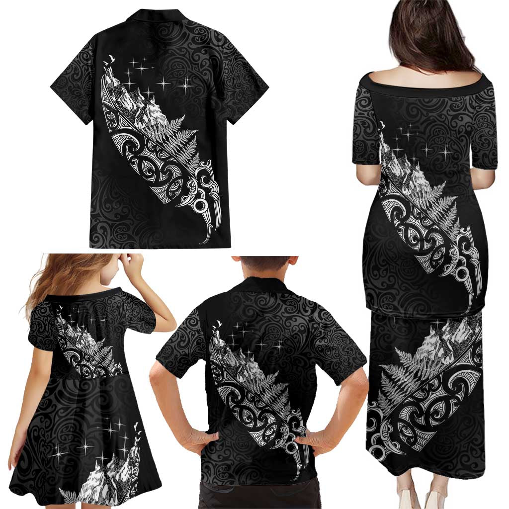 Maori Matariki Family Matching Puletasi and Hawaiian Shirt Landscape Styled Fern - Monochrome LT7 - Polynesian Pride