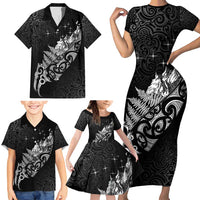 Maori Matariki Family Matching Short Sleeve Bodycon Dress and Hawaiian Shirt Landscape Styled Fern - Monochrome LT7 - Polynesian Pride