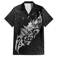 Maori Matariki Family Matching Short Sleeve Bodycon Dress and Hawaiian Shirt Landscape Styled Fern - Monochrome LT7 Dad's Shirt - Short Sleeve Black - Polynesian Pride