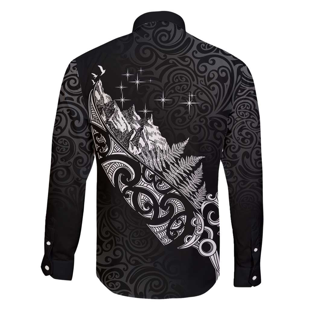 Maori Matariki Family Matching Short Sleeve Bodycon Dress and Hawaiian Shirt Landscape Styled Fern - Monochrome LT7 - Polynesian Pride