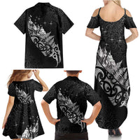 Maori Matariki Family Matching Summer Maxi Dress and Hawaiian Shirt Landscape Styled Fern - Monochrome LT7 - Polynesian Pride