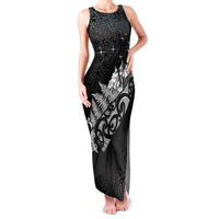Maori Matariki Family Matching Tank Maxi Dress and Hawaiian Shirt Landscape Styled Fern - Monochrome LT7 Mom's Dress Black - Polynesian Pride