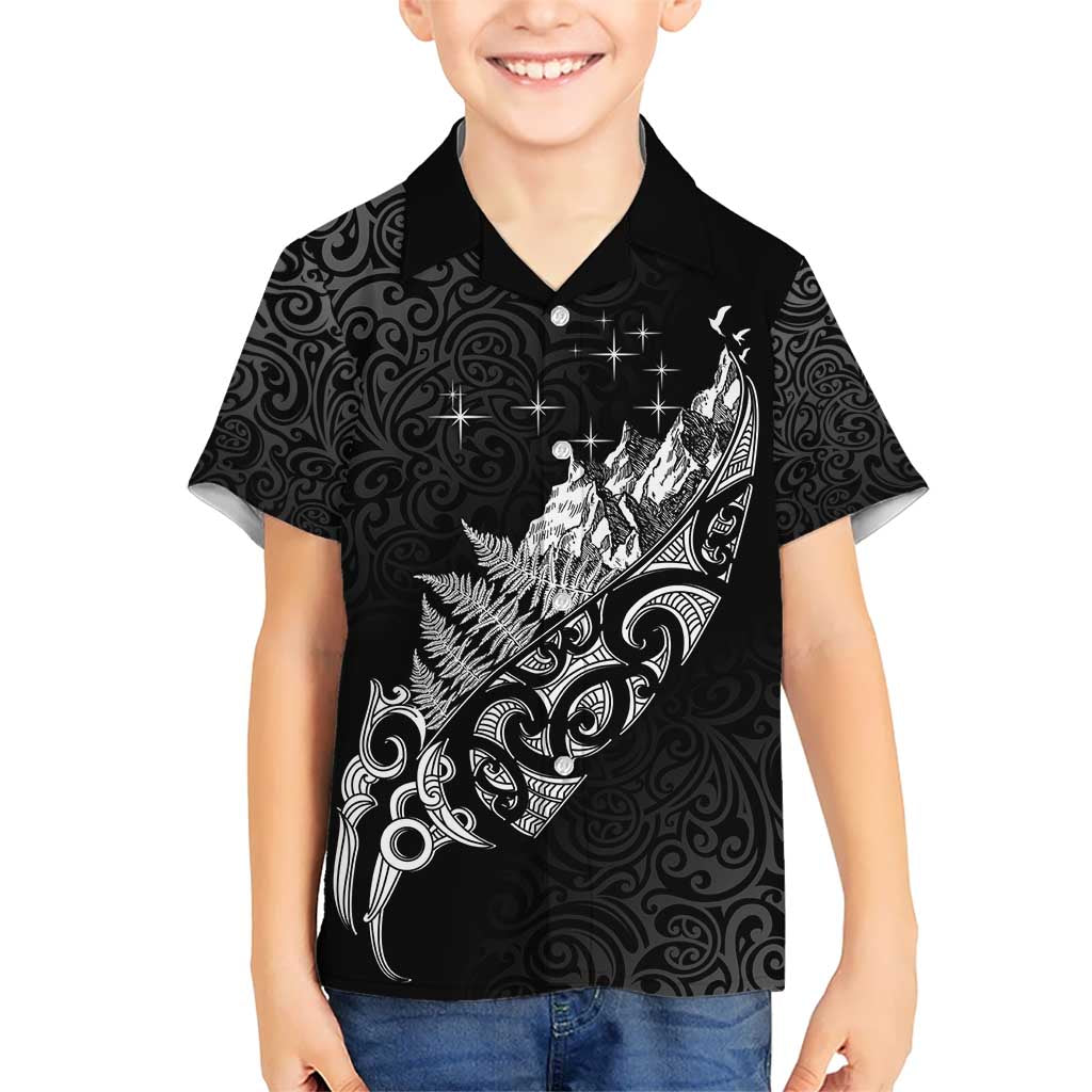 Maori Matariki Kid Hawaiian Shirt Landscape Styled Fern - Monochrome LT7 Kid Black - Polynesian Pride