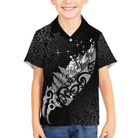 Maori Matariki Kid Hawaiian Shirt Landscape Styled Fern - Monochrome LT7 Kid Black - Polynesian Pride