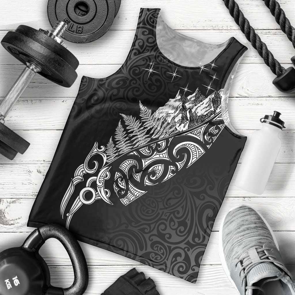 Maori Matariki Men Tank Top Landscape Styled Fern - Monochrome
