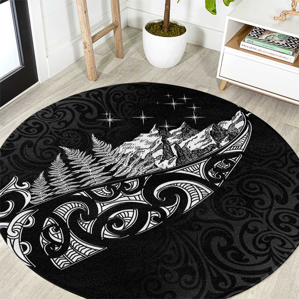 Maori Matariki Round Carpet Landscape Styled Fern - Monochrome LT7 Black - Polynesian Pride