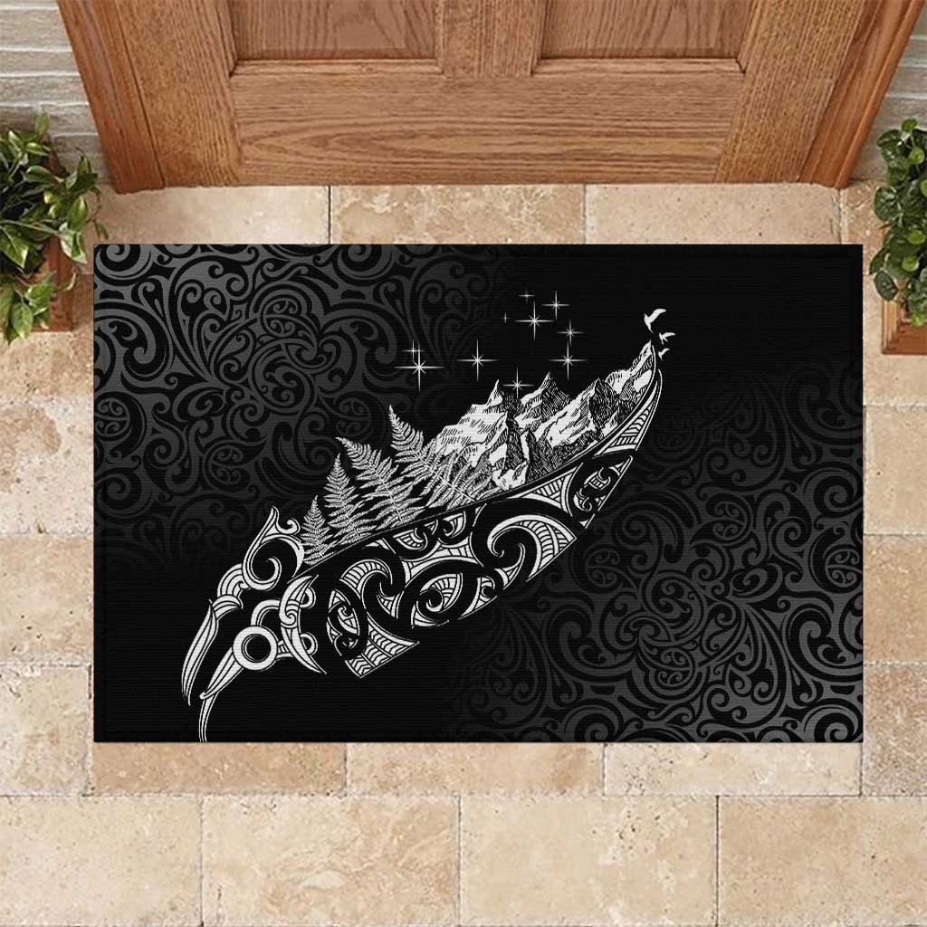 Maori Matariki Rubber Doormat Landscape Styled Fern - Monochrome LT7 Black - Polynesian Pride