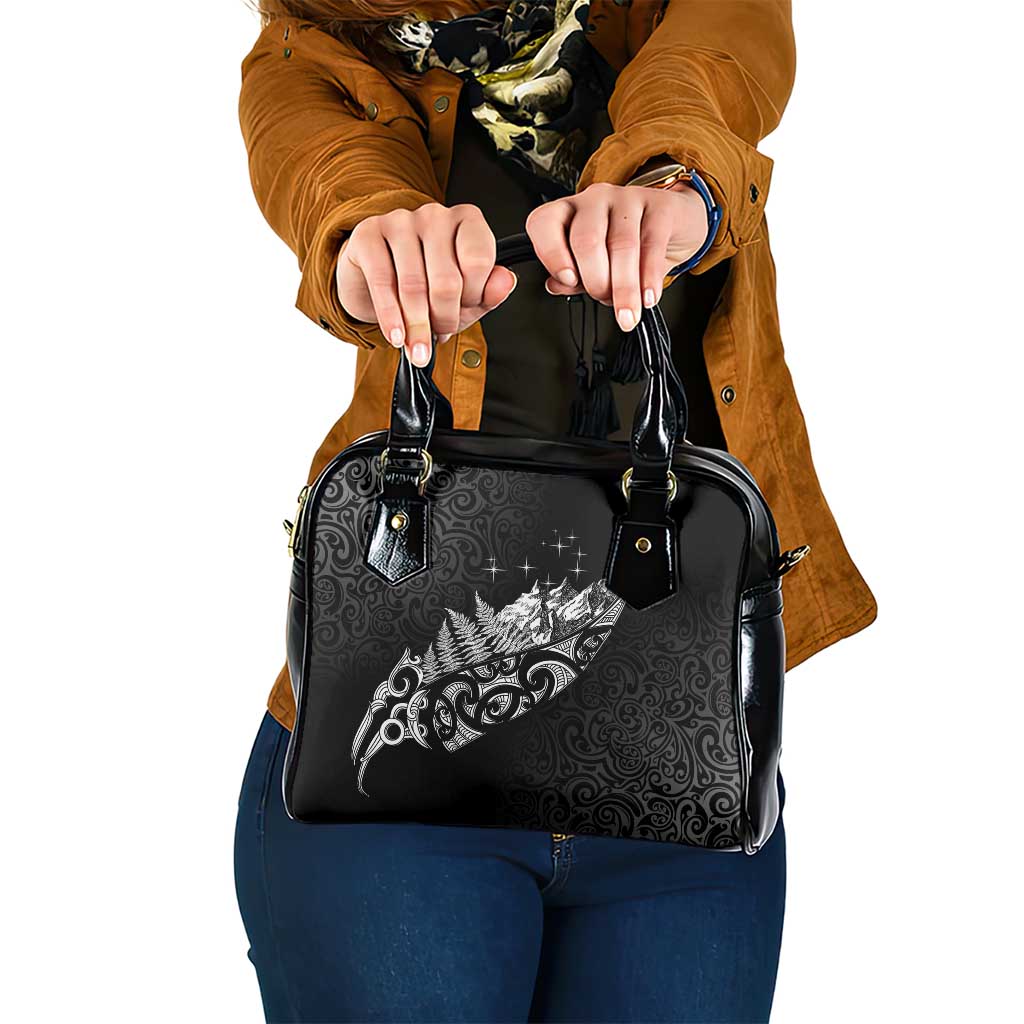 Maori Matariki Shoulder Handbag Landscape Styled Fern - Monochrome