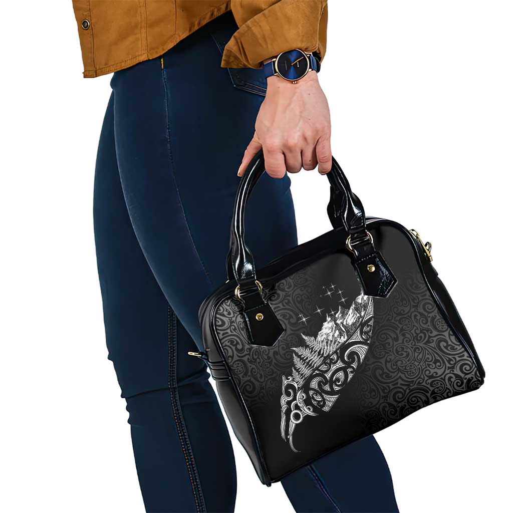 Maori Matariki Shoulder Handbag Landscape Styled Fern - Monochrome