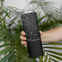 Maori Matariki Skinny Tumbler Landscape Styled Fern - Monochrome LT7 - Polynesian Pride