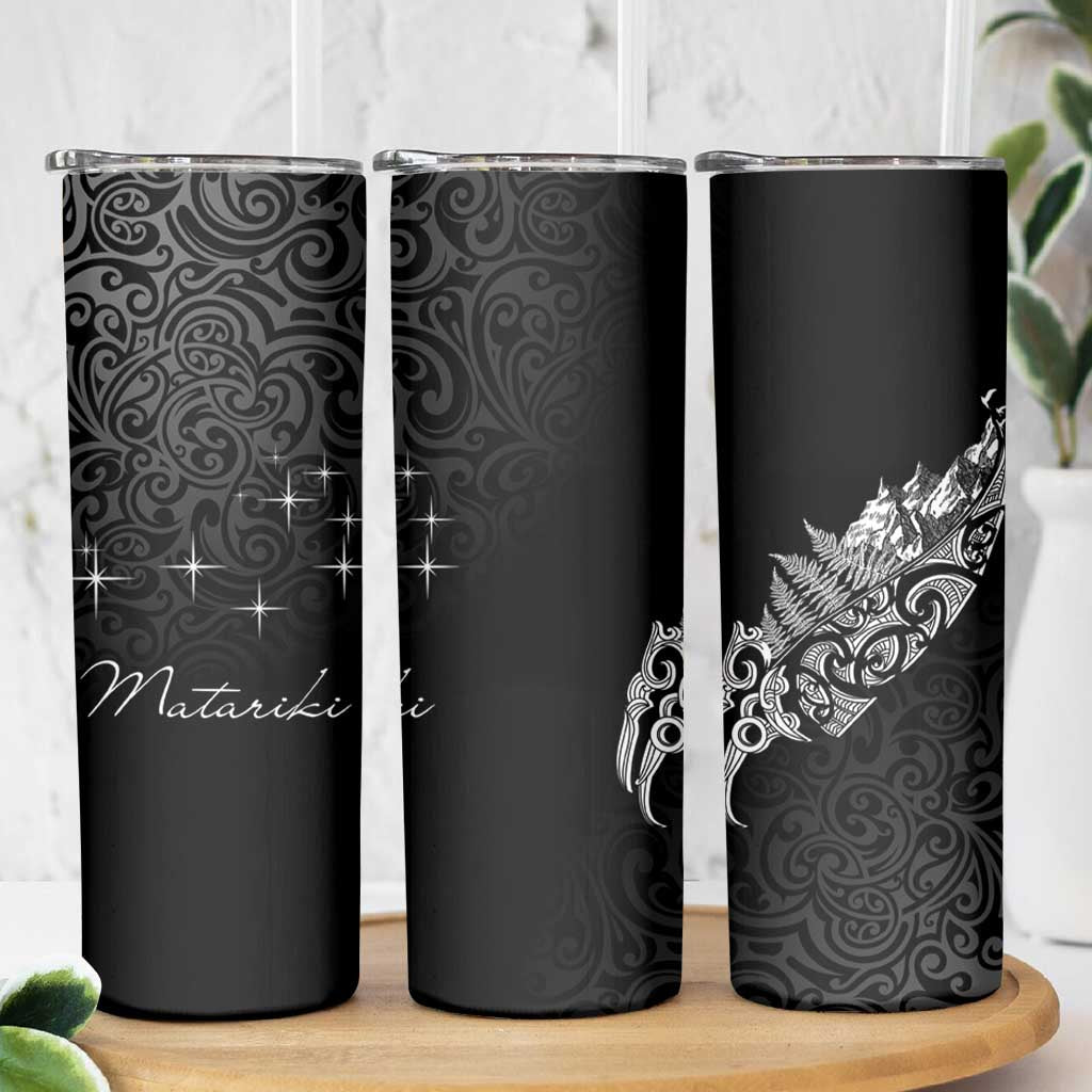 Maori Matariki Skinny Tumbler Landscape Styled Fern - Monochrome LT7 - Polynesian Pride