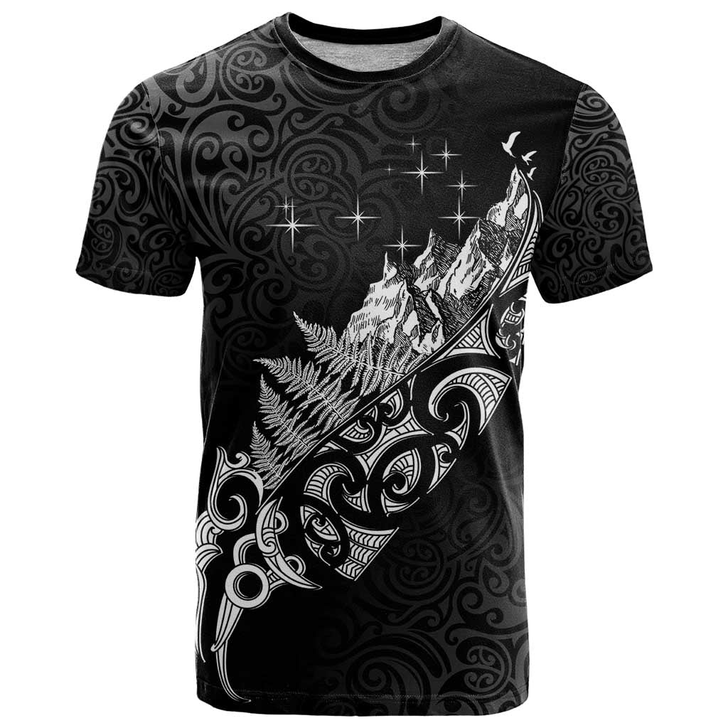 Maori Matariki T Shirt Landscape Styled Fern - Monochrome LT7 Black - Polynesian Pride