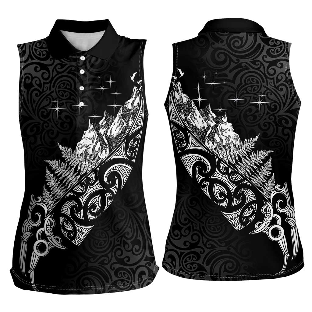 Maori Matariki Women Sleeveless Polo Shirt Landscape Styled Fern - Monochrome LT7 - Polynesian Pride
