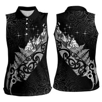 Maori Matariki Women Sleeveless Polo Shirt Landscape Styled Fern - Monochrome LT7 - Polynesian Pride