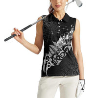 Maori Matariki Women Sleeveless Polo Shirt Landscape Styled Fern - Monochrome LT7 - Polynesian Pride
