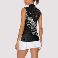 Maori Matariki Women Sleeveless Polo Shirt Landscape Styled Fern - Monochrome LT7 - Polynesian Pride