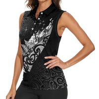 Maori Matariki Women Sleeveless Polo Shirt Landscape Styled Fern - Monochrome LT7 - Polynesian Pride