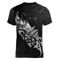 Maori Matariki Women V-Neck T-Shirt Landscape Styled Fern - Monochrome LT7 - Polynesian Pride