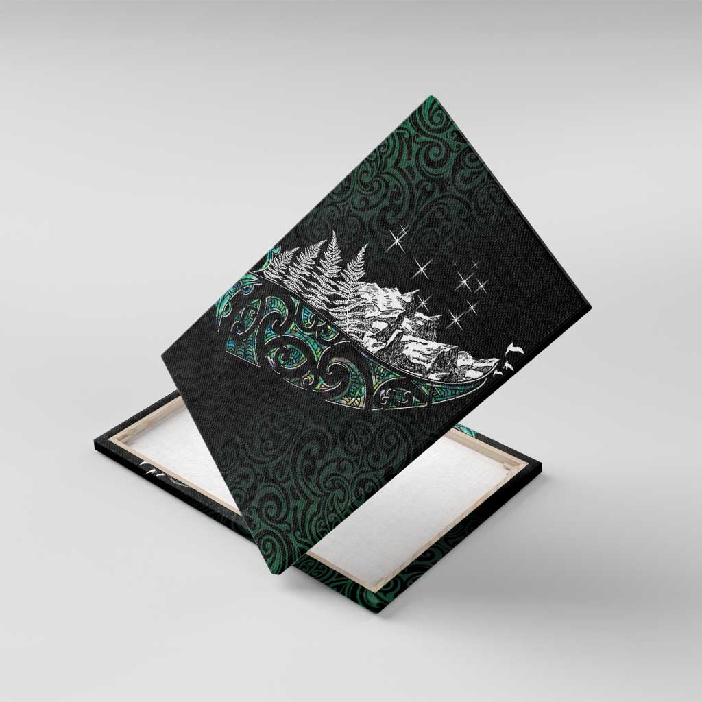 Maori Matariki Canvas Wall Art Landscape Styled Fern - Paua Shell LT7 With Frame Green - Polynesian Pride