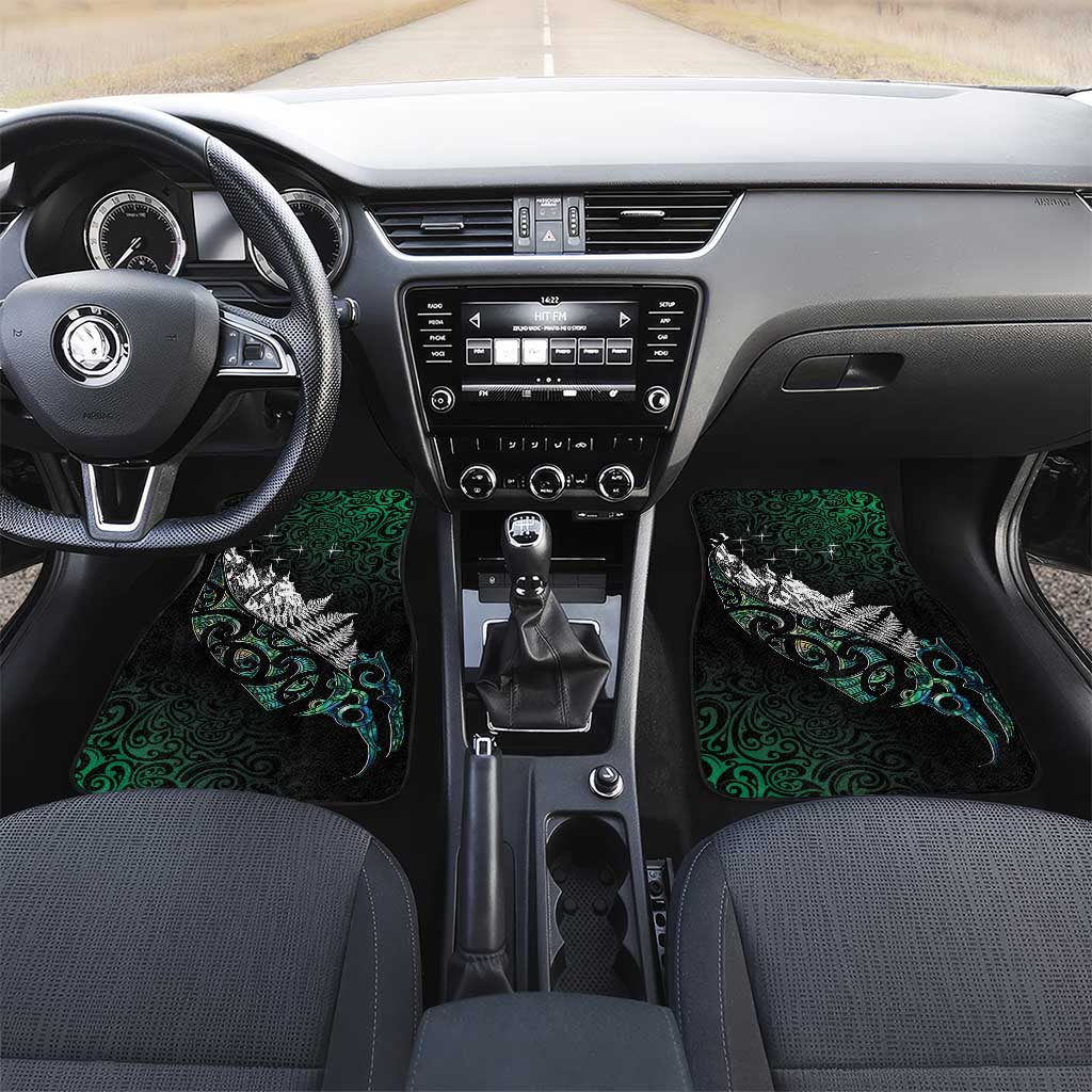 Maori Matariki Car Mats Landscape Styled Fern - Paua Shell LT7 Set 2pcs - Front Green - Polynesian Pride